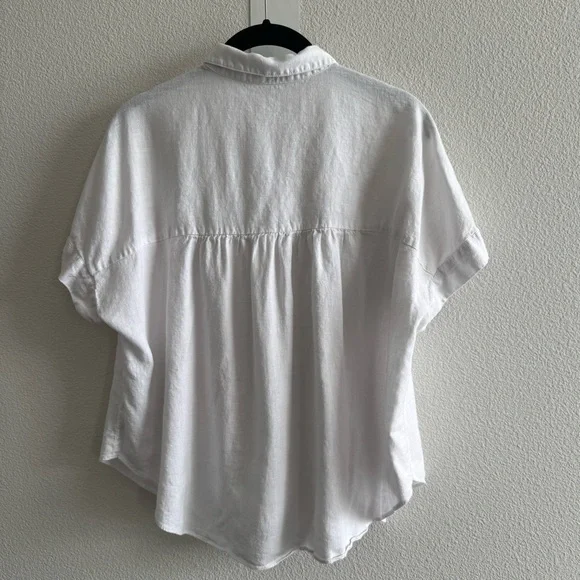 Madewell Linen-Blend Hilltop Shirt Eyelet White Short Sleeve Button Down Coastal - Picture 4 of 12